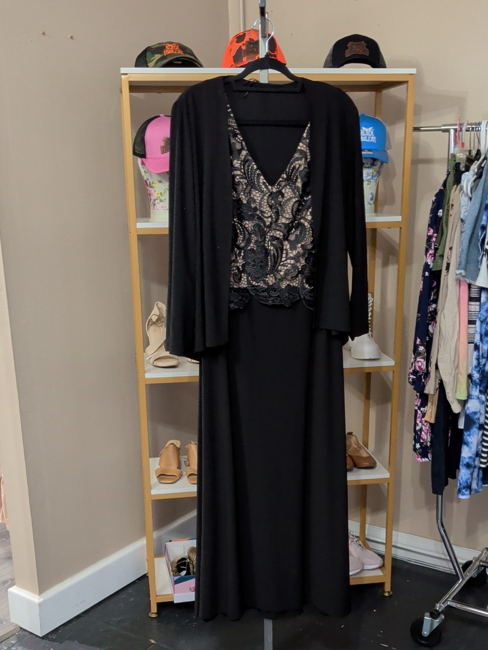 Patra Black Gown with Lace-Accent Bodice and Jacket